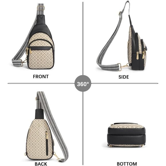 Women Monogram Print Imported PU Leather Small Crossbody Chest Sling Travel Bag - Picture 7 of 8